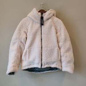 Anthropologie NVLT Reversible Sherpa Teddy Puffer Jacket Small Metallic Green